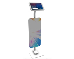 ipad rental kiosk stand print badges